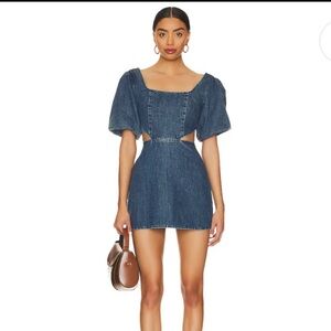 Revolve Show Me Your Mumu City Cut Out Dress Puff Sleeve Denim Mini Size M